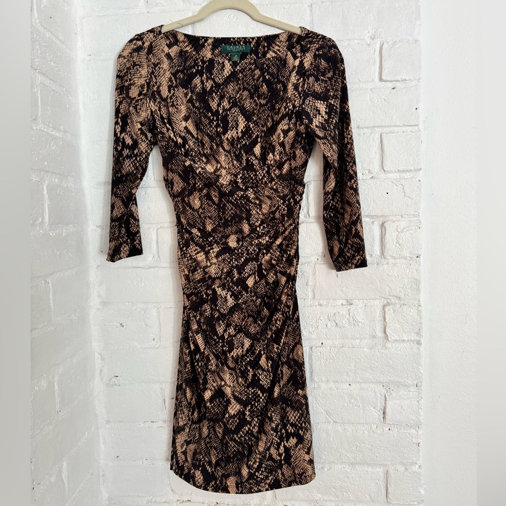 Lauren Ralph Lauren Snake Print Ruched Sheath Dress Petite 4P